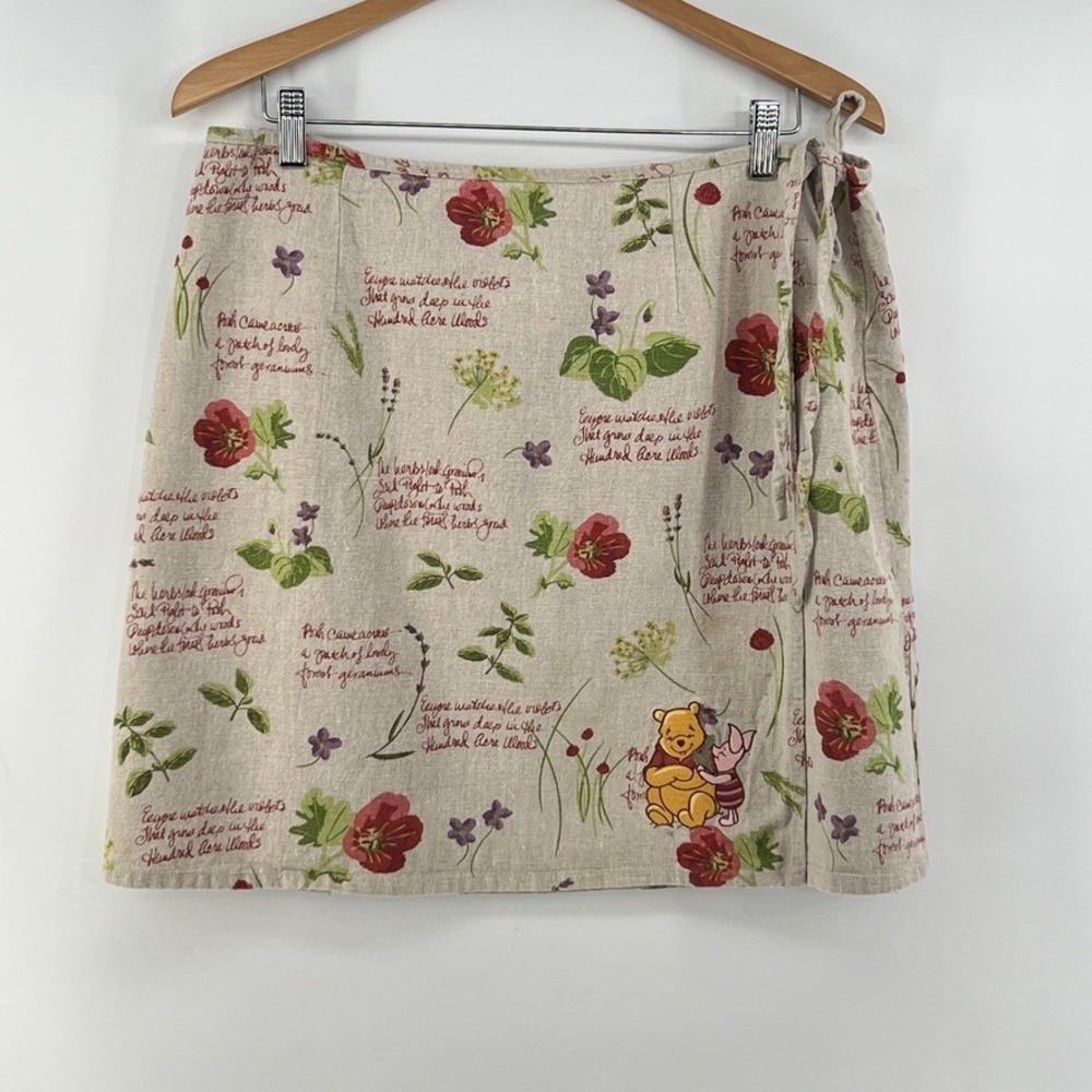 VTG Disney Store Winnie the Pooh Linen Blend Wrap Skirt XL Cottagecore Botanical
